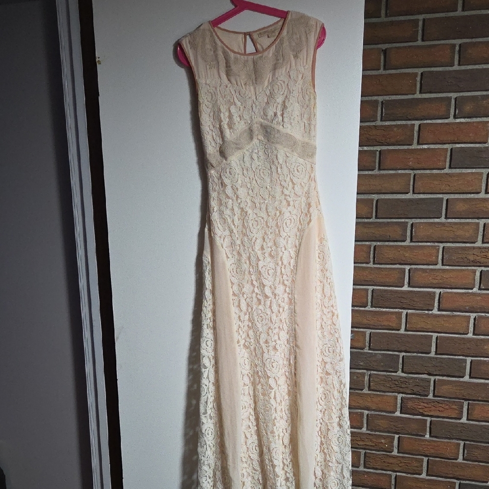 1920s Style Lace Peaches&Cream Vintage Maxi Dress